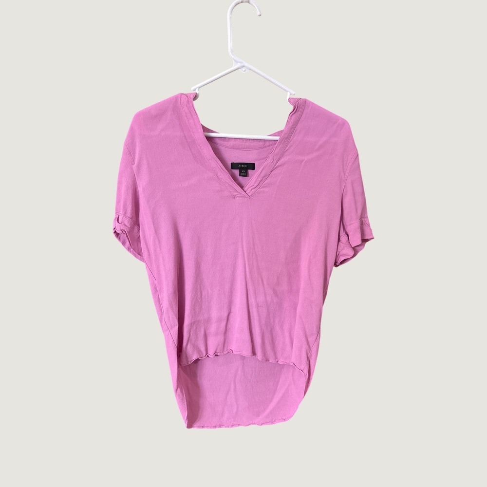 J.Crew Womens Pink Crepe V-Neck High Low Short Sleeve Blouse XS
